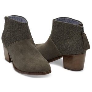 Toms Leila Olive Green Suede Ankle Booties 7.5